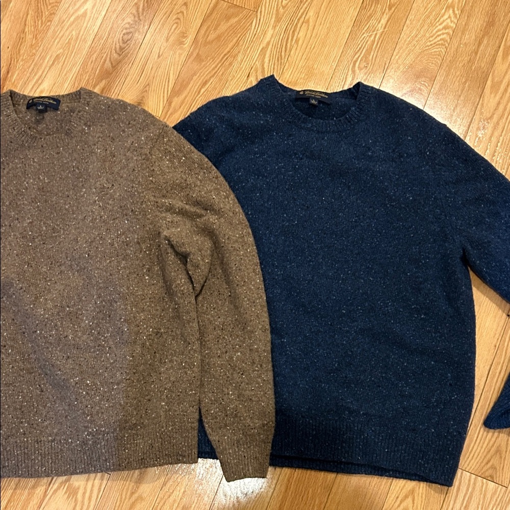Lot Two Brooks Brothers Brown and Navy Crewneck Sweaters merino wool L